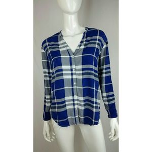 🌸Soft Joie Small Plaid Blue White Shirt Button Up